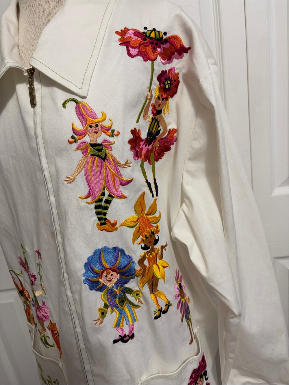 Bob Mackie Wearable “Parade of the Flowers” White Full-Zip Embroidered Jacket - Picture 3 of 16